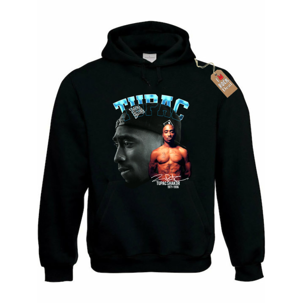 TUPAC 2PAC Φούτερ Ενηλίκων-παιδικό Μαύρο με Κουκούλα
