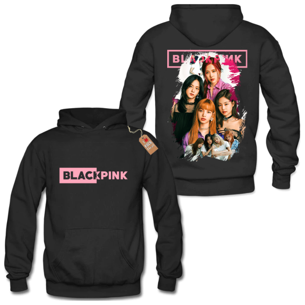 BLACK PINK Φούτερ παιδικό-Ενηλίκων με Κουκούλα σε Μαύρο χρώμα 