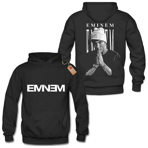EMINEM Hoodies Μαύρο με Στάμπα εμπρός και πίσω