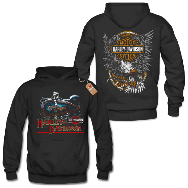 Harley Davidson Φούτερ με Κουκούλα σε Μαύρο Χρώμα με εκτύπωση στην μπροστινή και πίσω πλευρά