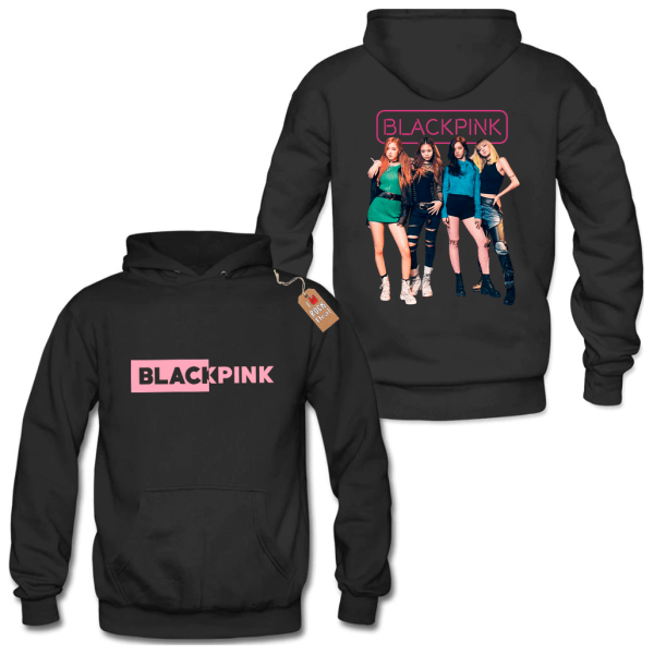 BLACK PINK Φούτερ παιδικό-Ενηλίκων με Κουκούλα σε Μαύρο χρώμα 