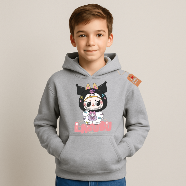 LABUBU MONSTERS παιδικό φούτερ με κουκούλα σε Γκρί χρώμα