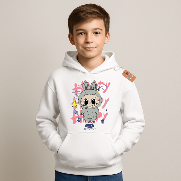 LABUBU MONSTERS παιδικό φούτερ με κουκούλα σε άσπρο χρώμα