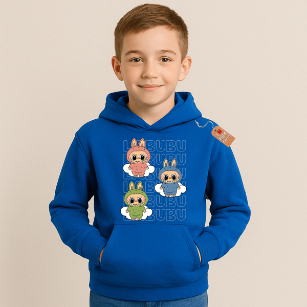 LABUBU MONSTERS παιδικό φούτερ με κουκούλα σε μπλέ ρουά χρώμα