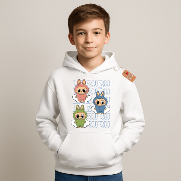LABUBU MONSTERS παιδικό φούτερ με κουκούλα σε άσπρο χρώμα