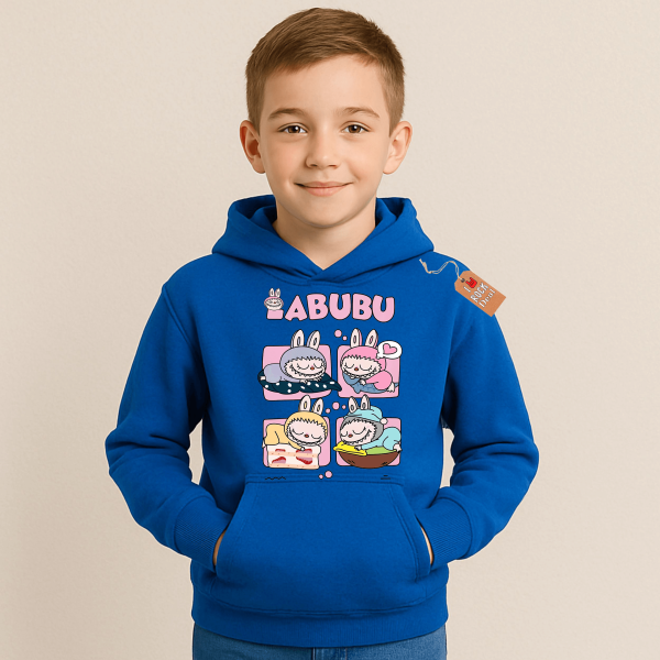 LABUBU MONSTERS παιδικό φούτερ με κουκούλα σε μπλέ ρουά χρώμα