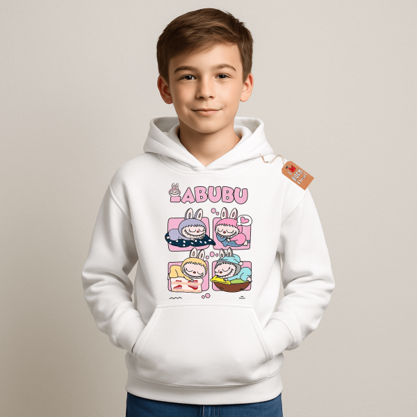 LABUBU MONSTERS παιδικό φούτερ με κουκούλα σε άσπρο χρώμα