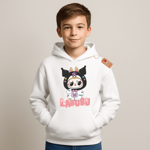 LABUBU MONSTERS παιδικό φούτερ με κουκούλα σε άσπρο χρώμα