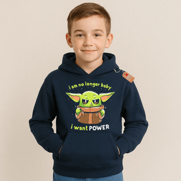 BABY YODA POWER παιδικό φούτερ με κουκούλα σε μπλε Navy χρώμα