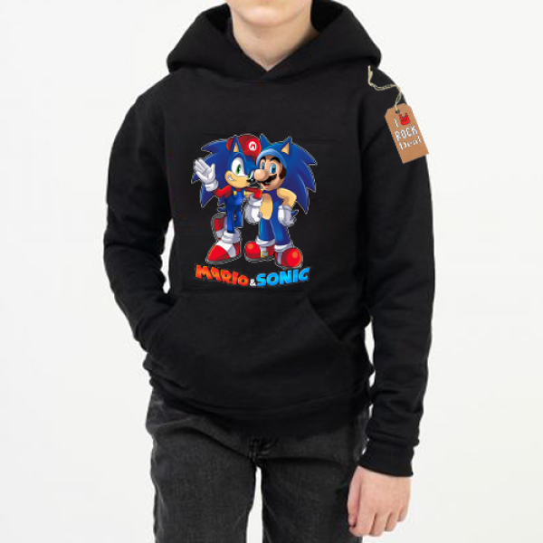 Super Mario & Sonic Kids Hoddies, σε Μαύρο χρώμα