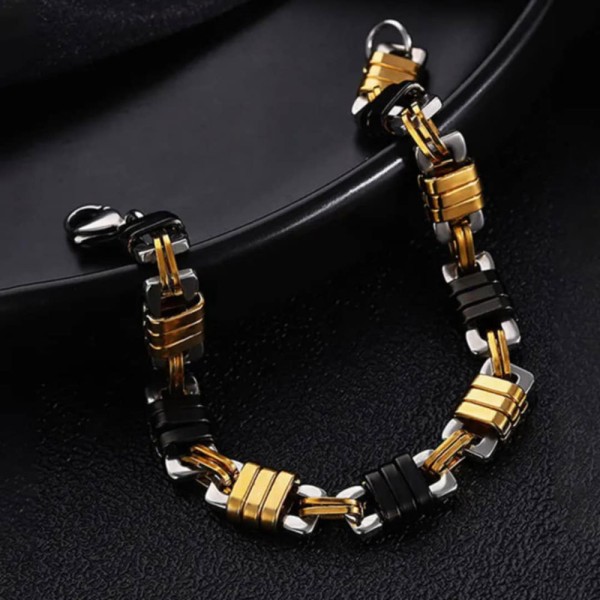 Ατσάλινο Βραχιόλι Πλακέ Δίχρωμο